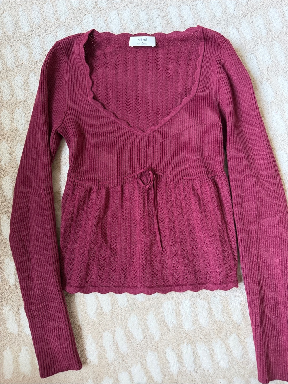 Wilfred Long-Sleeve Ribbed Top in Wine Red